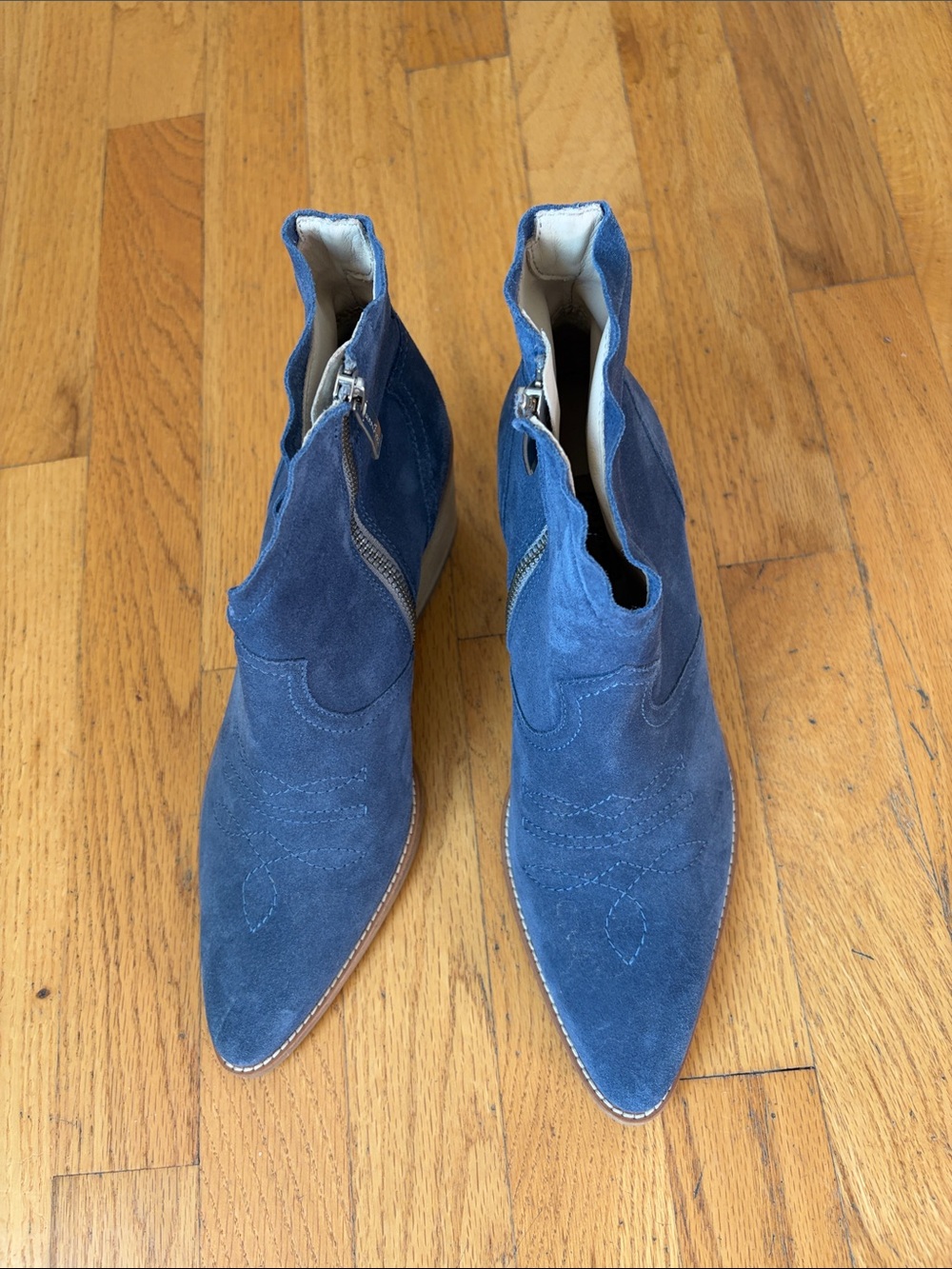 Paul Green Blue Suede Pointed Toe Ankle Boots